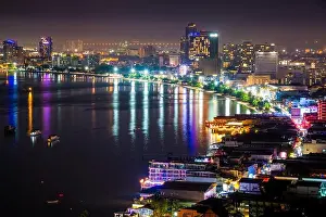 Yellow Bird Prints: Pattaya City at night scene landmark in Thailand