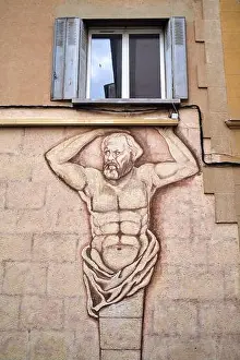 Aix En Provence Prints: Paul Cezanne Mural outside the Mazarin Cinema in Aix en Provence France