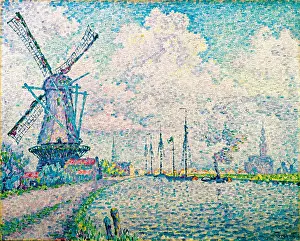 1906 Prints: Paul Signac, Canal of Overschie, landscape painting, 1906