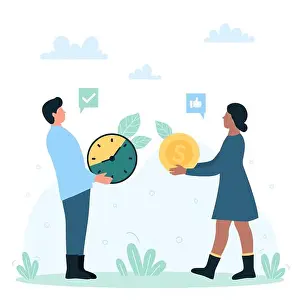 Employer Prints: Payment for working time, salary and savings vector illustration