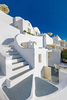 Peaceful view in Santorini, Greece with white architecture cruise ships, Mediterranean summer mood, vacation and travel background. Luxury destination