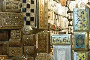 Inlay Prints: Pearl inlaid boxes for sale at the grand bazaar, Istanbul Turkey
