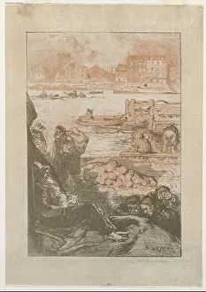 Color Lithograph Prints: [Peasants by a Dock, Paris]. Auguste Louis Lepère (French)
