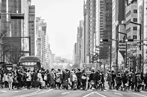Intersection Prints: Pedestrians cross the street in the Gangnam district of Seoul, South Korea