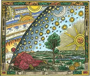 Planets Prints: Peering through the cosmic sphere engraving from L'atmosphere: meteorologie populaire