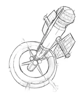 Sci Fi Prints: Pencil Concept Art Drawing of Futuristic Spacestation or Space Station