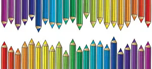 Back To School Prints: Pencils, rainbow color. Cartoon ball pen icon