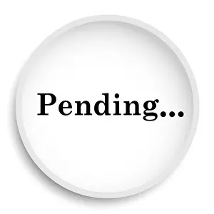 Approved Prints: Pending icon. Pending website button on white background