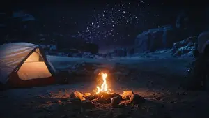 Campsite Prints: People Camping at Night in the Canyon