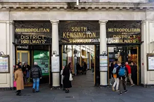 South Kensington Prints: People at the entrance of South Kensington tube station, London England United Kingdom UK