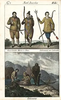 Labrador Prints: People from Greenland in fur clothes with bow