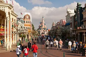 Disney Prints: People in the Main Street USA at Disneyland Paris in France