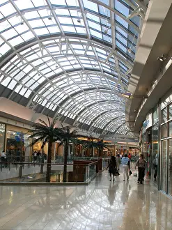 Orlando Florida Prints: People stroll past indoor palm trees under a vaulted skylight at the Millenia Mall near Orlando FL