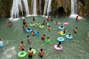 Having Fun Prints: People swimming at Kempty Falls. Mussoorie. Uttarakhand. India