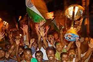 West Bengal Prints: Peoples celebrating Indian victory of Cricket World Cup Kolkata India Asia
