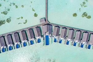 Images Dated 15th December 2018: Perfect aerial landscape, luxury tropical resort or hotel with water villas
