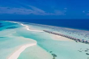 Images Dated 17th December 2018: Perfect aerial landscape, luxury tropical resort or hotel with water villas