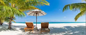 Perfect beach scene. Idyllic tropical beach landscape for background or wallpaper. Design of tourism for summer vacation holiday concept. Luxury beach