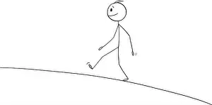 Stickman Prints: Person or Businessman Walking Up To Hill, Vector Cartoon Stick Figure Illustration