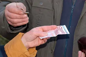 Means Of Payment Prints: person handing over cash to another person, money exchange between two people