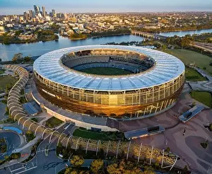 Arch Prints: Perth Australia November 5th 2019: Aerial view of the Optus stadium at dawn in Perth