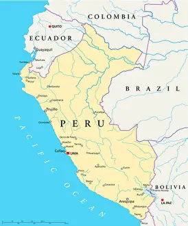 Titicaca Prints: Peru Political Map with capital Lima