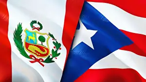 Travel Background Prints: Peru and Puerto Rico flags. 3D Waving flag design