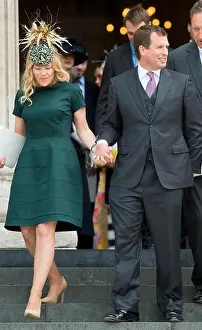 Holding Hands Prints: Peter Phillips and his wife Autumn Phillip attending HM The Queen's 90th birthday service of thanksgiving at St