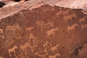 Petroglyph Prints: Petroglyph or rock engravings, Twyfelfontein, UNESCO World Heritage Site, Namibia, Africa