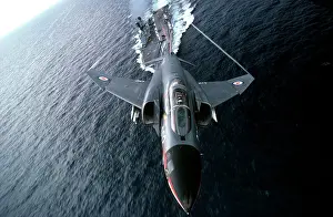 Head On Prints: Phantom aircraft with aircraft carrier in Background