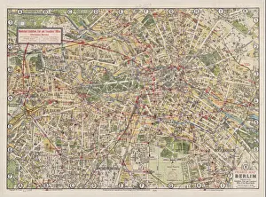 1929 Prints: The Pharus Map of Berlin from 1929 offers a detailed representation of the city's geography