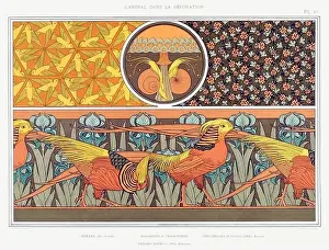 Chromolithograph Prints: Pheasant-Snail-LadyBug / Illustration from L'animal dans la decoration (1897) by Maurice Pillard Verneuil