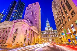 Philadelphia, Pennsylvania, USA cityscape on Broad Street with City Hall