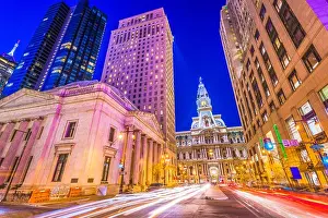 Philadelphia, Pennsylvania, USA cityscape on Broad Street with City Hall