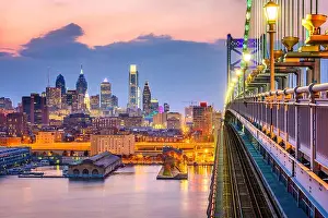 Philadelphia, Pennsylvania, USA downtown skyline from the Benjamin Franklin Bridge