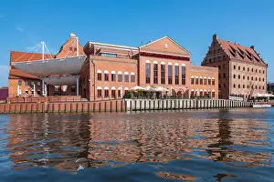 Orchestra Prints: Philharmonic Hall On The Olowianka Island In Gdansk And Motlawa River, Poland