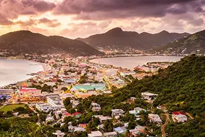 Saint Martin Prints: Philipsburg, Sint Maarten, cityscape at the Great Bay and Great Salt Pond
