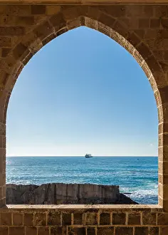 Lebanon Prints: The Phoenician Wall seen from one of the arches of Saydet el Bahr (Our Lady of the Sea) church
