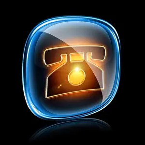 Webpage Prints: phone icon neon, isolated on black background