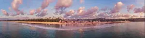 Photo from the air, from the drone Balinese Jimbaran beach famous for it's perfect sea food restaurants