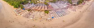 Fish Market Prints: Photo from the air, from the drone Balinese Jimbaran beach famous for it's perfect sea food restaurants