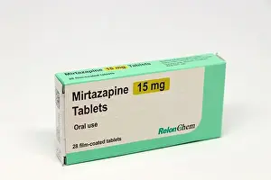 Photo of box of Mirtazapine 15mg tablets used to treat depression