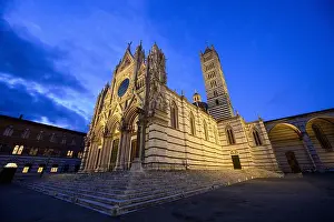 Wide Angle Prints: Photo of the cathedral of Siena, Santa Maria Assunta, at night, Tuscany Region, Italy