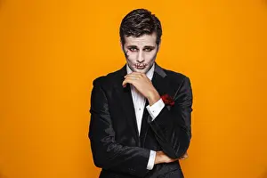 Terrifying Prints: Photo of scary zombie fiance on halloween wearing classical suit