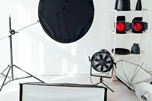 Dslr Prints: Photo studio equipment accessories photographer flashes on white background