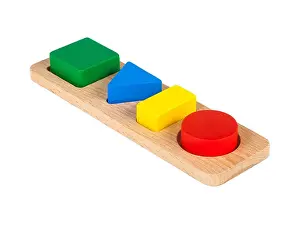 Blocks Prints: Photo of a wooden toy children's sorter with small wooden details in the form of geometric shapes (rectangle)