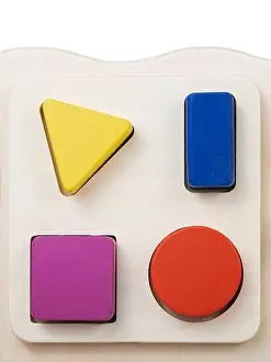 Blocks Prints: Photo of a wooden toy children's sorter with small wooden details in the form of geometric shapes (square)