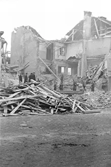 Historical Photo Prints: A photograph from 1945 showing the destruction of Prague tenement houses during the air raid on Prague