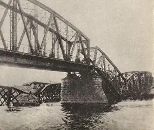 Collapse Prints: Photograph showing the destroyed bridge over the Bug River in Brest