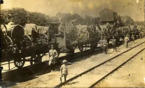 Lithuania Prints: This photograph shows Lithuanian artillery being transported during the interwar period in Lithuania